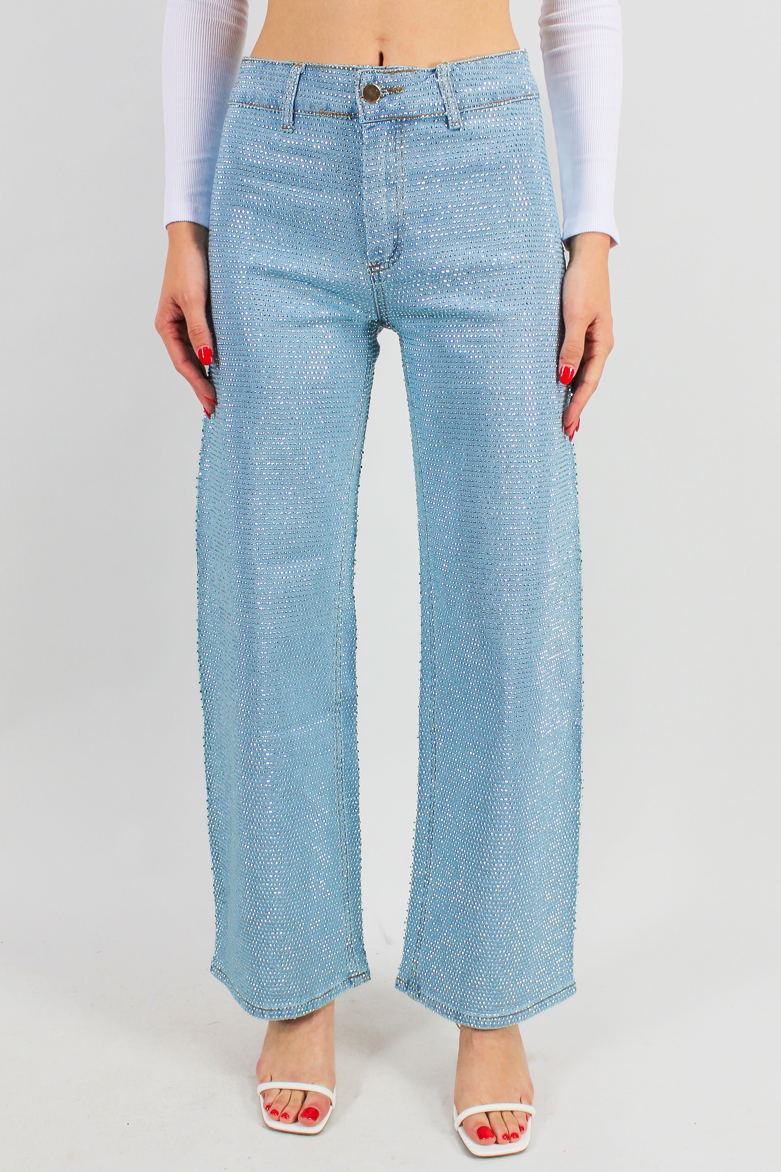 Frock Candy Up and Out Rhinestone Jeans Light Denim / M